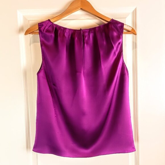 Maria Pinto Magenta Silk Charmeuse Pleated Sleeveless Top - Picture 2 of 3